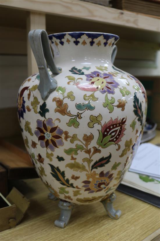 A Zsolnay-style two handled vase height 35cm